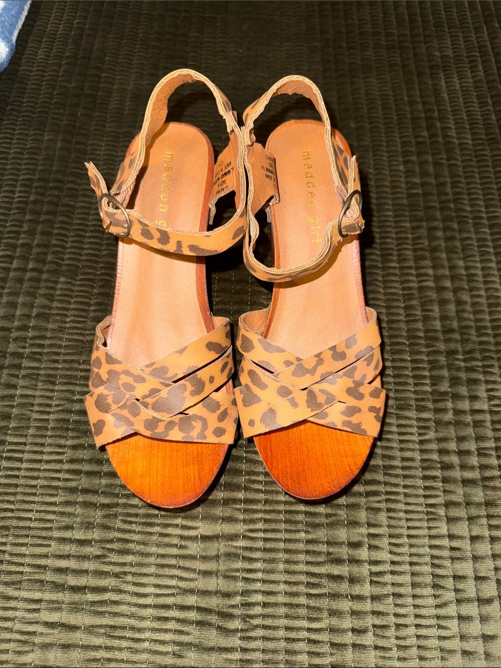 Madden Girl Leopard Print Tan Slingback heel Sandals